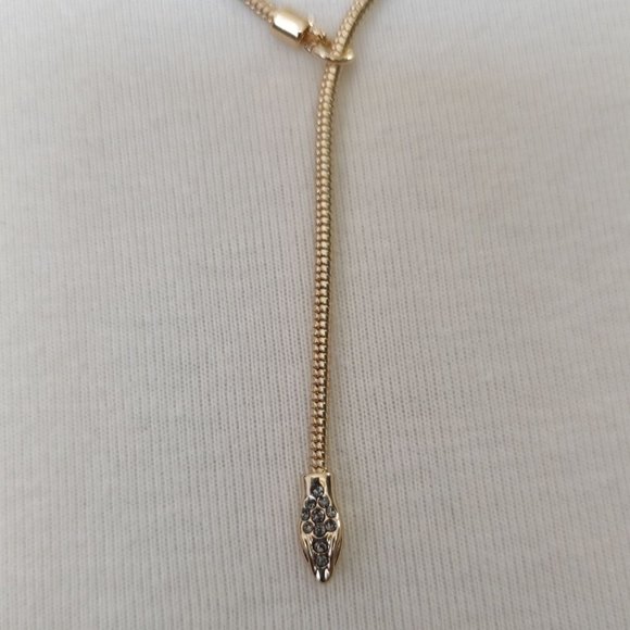 All Saints Necklace Gold Plated Pave Snake Head Lariat Pendant Slide - Picture 6 of 12